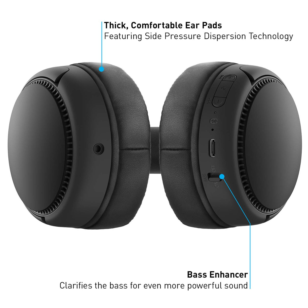 Panasonic RB-M300BE-K Auriculares Inalámbricos Bluetooth, Control por Voz, XBS Potenciador de Bajos, Cable de 1,2 m, Duración de la Batería de Hasta 50 h, Negro