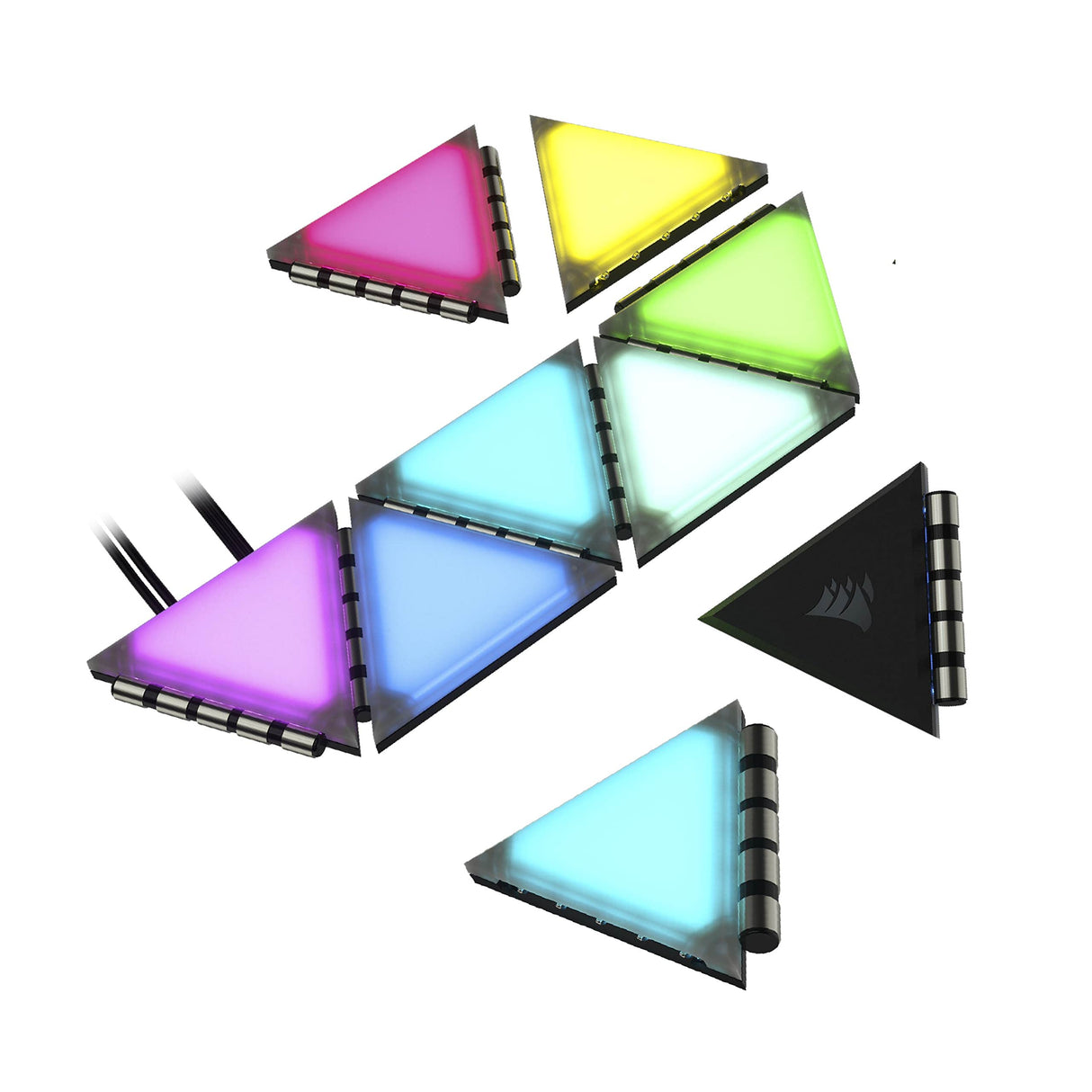Corsair iCUE LC100 Paneles de iluminación para chasis - Minitriángulos - Kit de inicio de 9 paneles (81 LED con difusión de la luz, Sencillo acoplamiento magnético, iCUE Lighting Node PRO incluido)