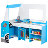 VEVOR Carrito de Helados para Niños, Juego de Madera de Más de 20 Piezas, con Volante y Pizarra, Escáner de Pago y Congelador, Grifo y Fregadero, para Niños de 3 a 7 Años, 1000 x 614 x 955 mm