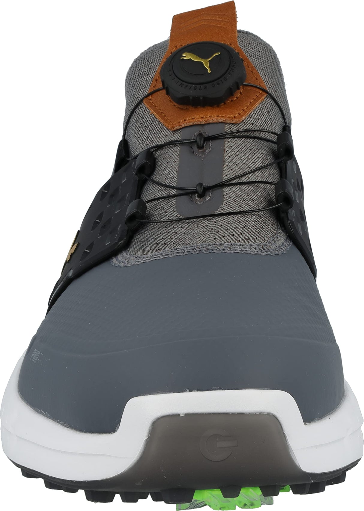 PUMA Encendido Disco articulado, Zapatos de Golf Hombre, Quiet Shade Team Gold Negro, 45 EU