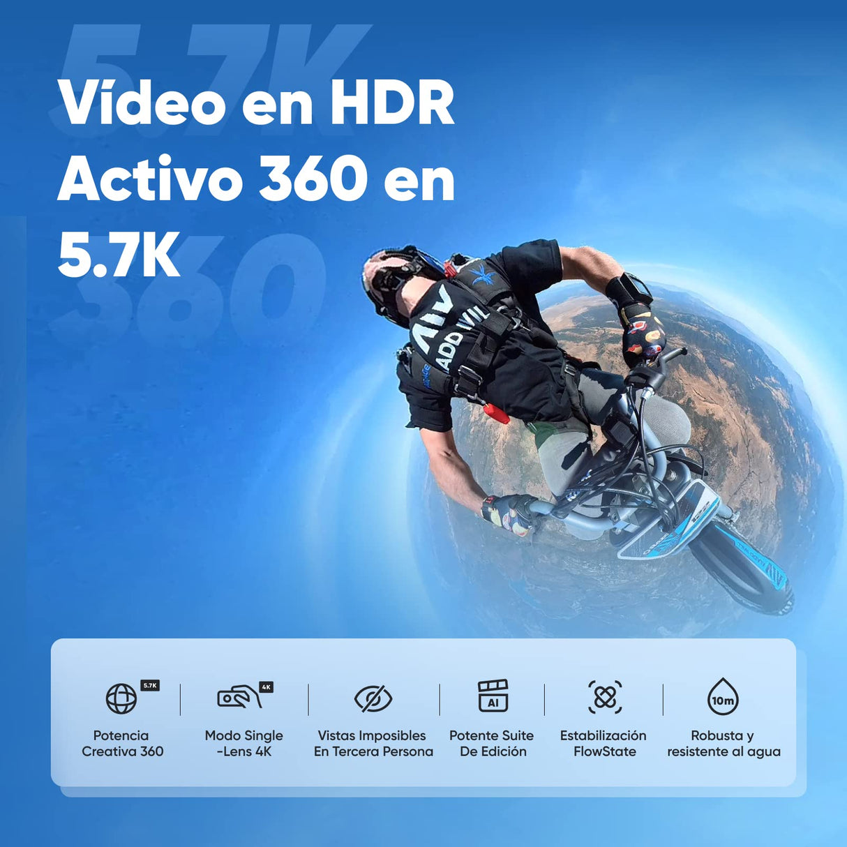 Insta360 X3 Kit Motero - Cámara de acción 360 Resistente al Agua, Sensor de 1/2", 5.7K 360, Fotos 72MP, estabilización, Pantalla táctil de 2.29", edición por IA, Live Streaming, Webcam