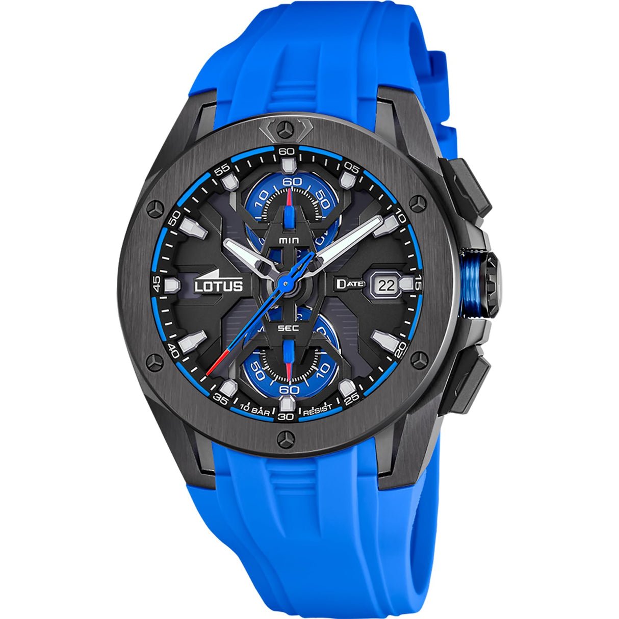 Lotus Reloj Hombre 18943/2 Vortex Caja de Acero Inoxidable 316l Negro Correa de Caucho Azul