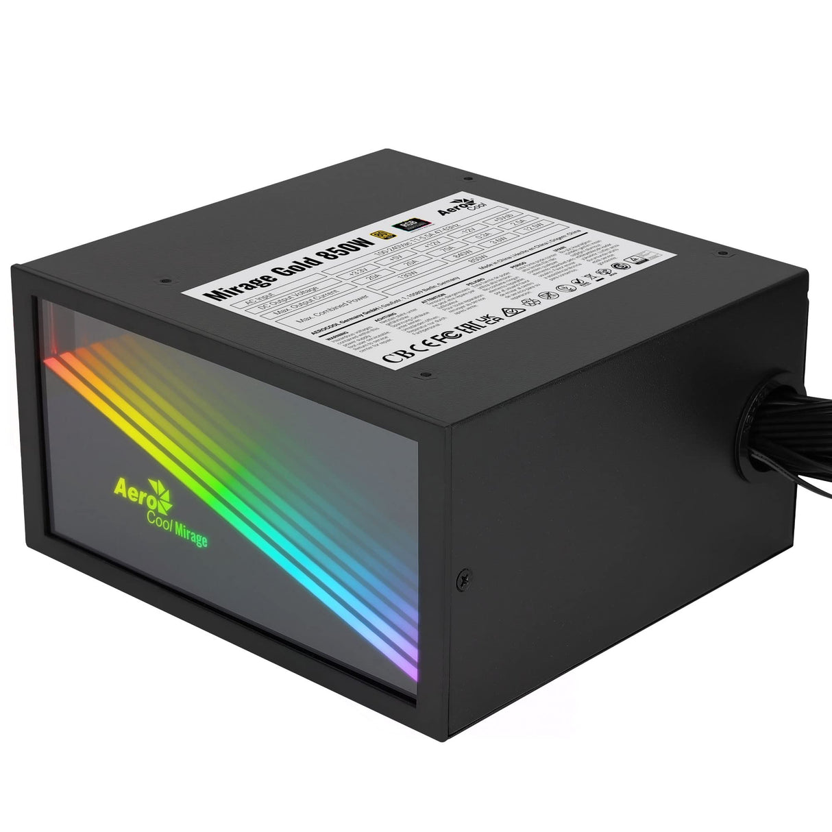 Aerocool MIRAGEGOLD850, Fuente Alimentación PC 850W, RGB Infinity Mirror, 80Plus Gold, Condensadores Japoneses