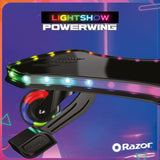 Scooter Razor para niños - Scooter PowerWing Lightshow para Mayores de 6 Años con 5 Modos de Luz, Luces Activadas por Movimiento, Scooter Columpio con Chasis de Acero Duradero - Negro