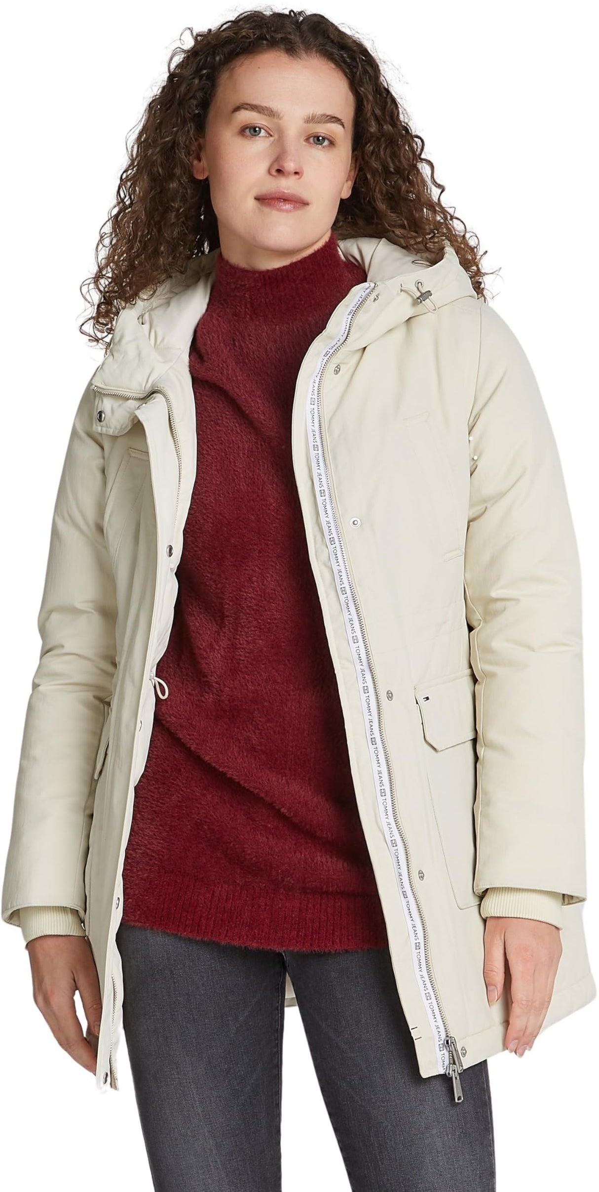 Tommy Jeans Parka Mujer con Capucha, Marfil (Newsprint), L