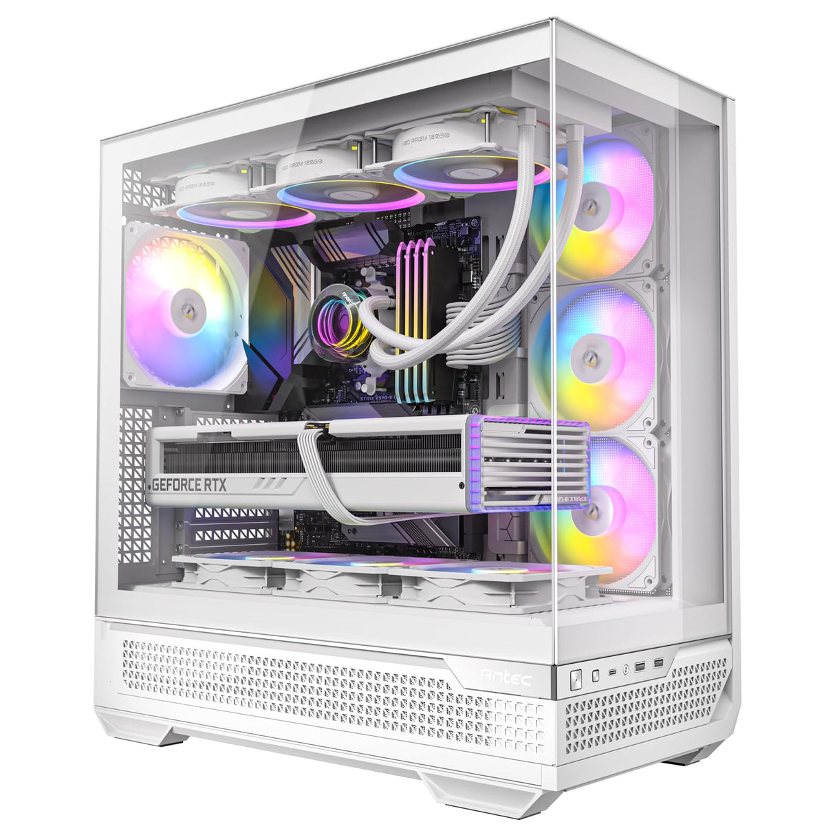 Antec C7 ARGB Blanco, Soporte de GPU RTX 40, 4 Ventiladores ARGB PWM de 120 mm incluidos, refrigeración Vertical, Tipo C de 10 Gbps, Paneles Frontales y Laterales de Vidrio Templado Continuo