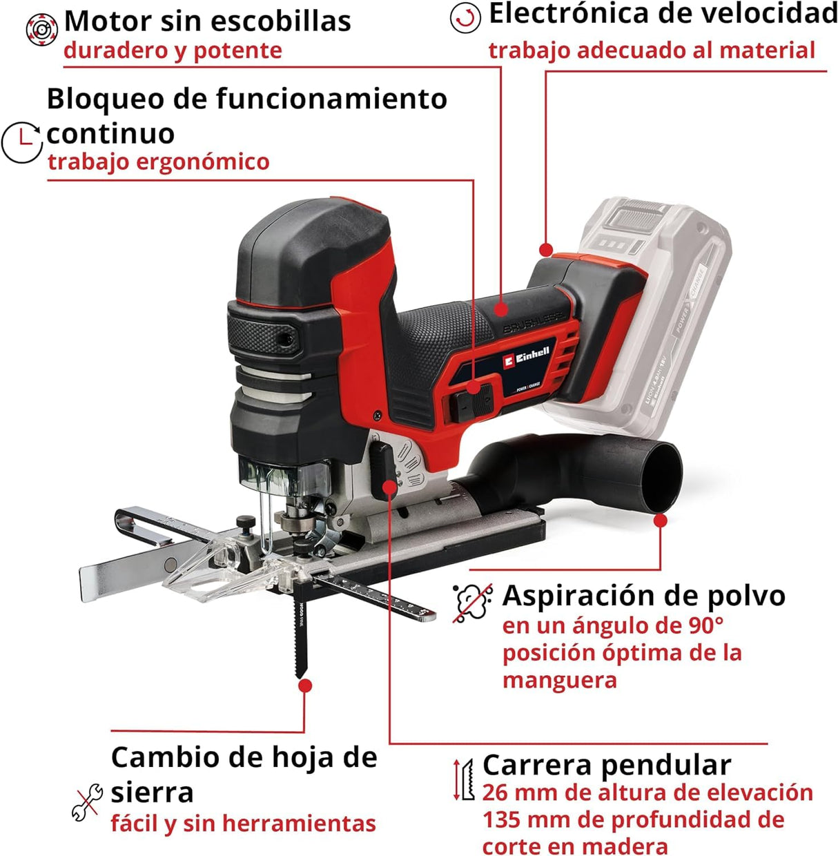 Einhell Professional Sierra de calar de batería TP-JST 18/135 Li BL Power X-Change (18V, 135mm profundidad de corte en madera, 26mm altura de carrera, sin escob., asa T-Style, 3 hojas, sin batería)