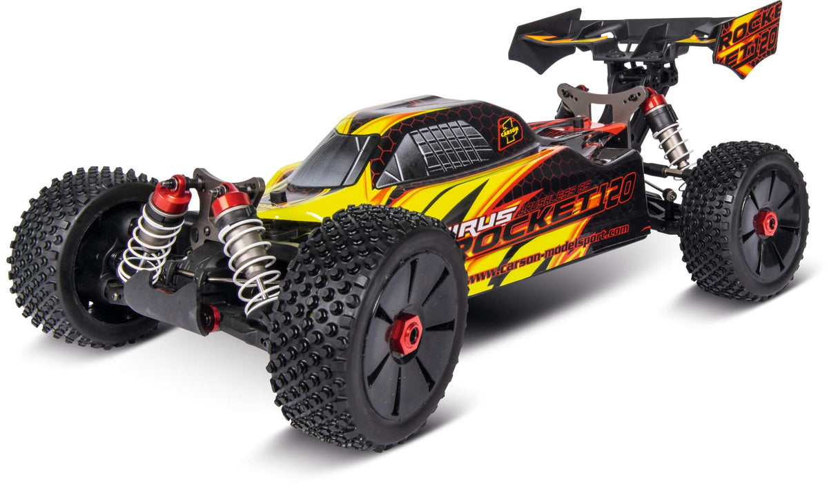 Carson 500409072 1:8 Virus Rocket 120 6S 2.4G 100% RTR - Coche teledirigido, Velocidad hasta 120 km/h, Incluye Pilas y Mando a Distancia, 4 WD, a Prueba de Salpicaduras, Color Amarillo y Negro