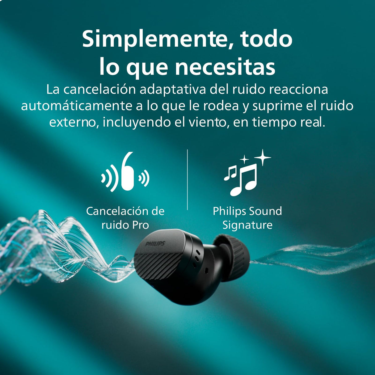 Philips TAT5000BK Auriculares pequeños in Ear Bluetooth Cancelación Ruido True Wireless - Graves dinámicos, Estuche de Bolsillo, 40 h reproducción, Llamadas claras, Desplazamientos o Deporte - Negro