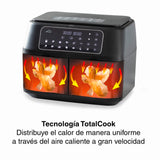 Lacor - 69508 - Freidora Sin Aceite DuploAir, Air Fryer con Pantalla Táctil, Doble Cestillo, Incluye Recetario, 11 programas, Función Deshidratado, Antiadherente ECO, Gran Capacidad 9L, 2400 W