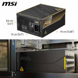 MSI Meg Ai1600T PCIE5 - Fuente de alimentación, 1600W, 80 Plus Titanium, ATX 3.1, PCIe 5.1 GPU Support, Dual-Native 12V-2x6, Cables con Conectores Dual-Color 12V-2x6, ATX PSU, Cable Trenzado
