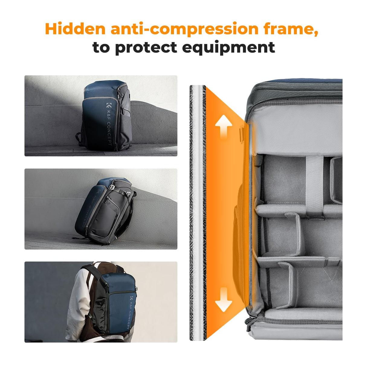 K&F Concept Mochila Cámara Profesional, Bolsa Fotógrafos Cámara Impermeable de Gran Capacidad para Camera Reflex Digital DSLR, Adecuado para viajes al aire libre senderismo fotografía Azul