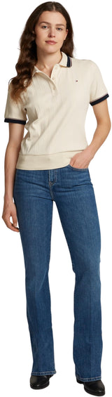 Tommy Hilfiger Polo de Manga Corta para Mujer Regular Fit, Beige (Calico), XL