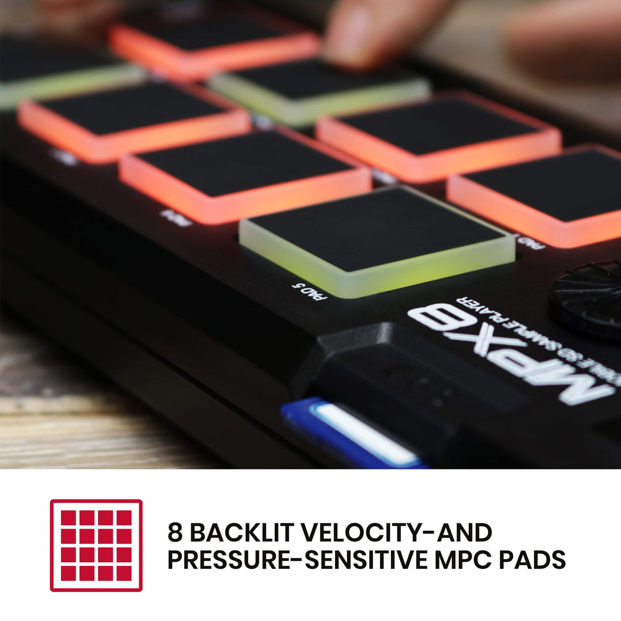 AKAI Professional MPX8 - Controlador USB MIDI y lanzador de samples portátil con 8 pads sensibles a la velocidad y ranura para tarjeta SD