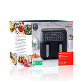Lacor - 69508 - Freidora Sin Aceite DuploAir, Air Fryer con Pantalla Táctil, Doble Cestillo, Incluye Recetario, 11 programas, Función Deshidratado, Antiadherente ECO, Gran Capacidad 9L, 2400 W