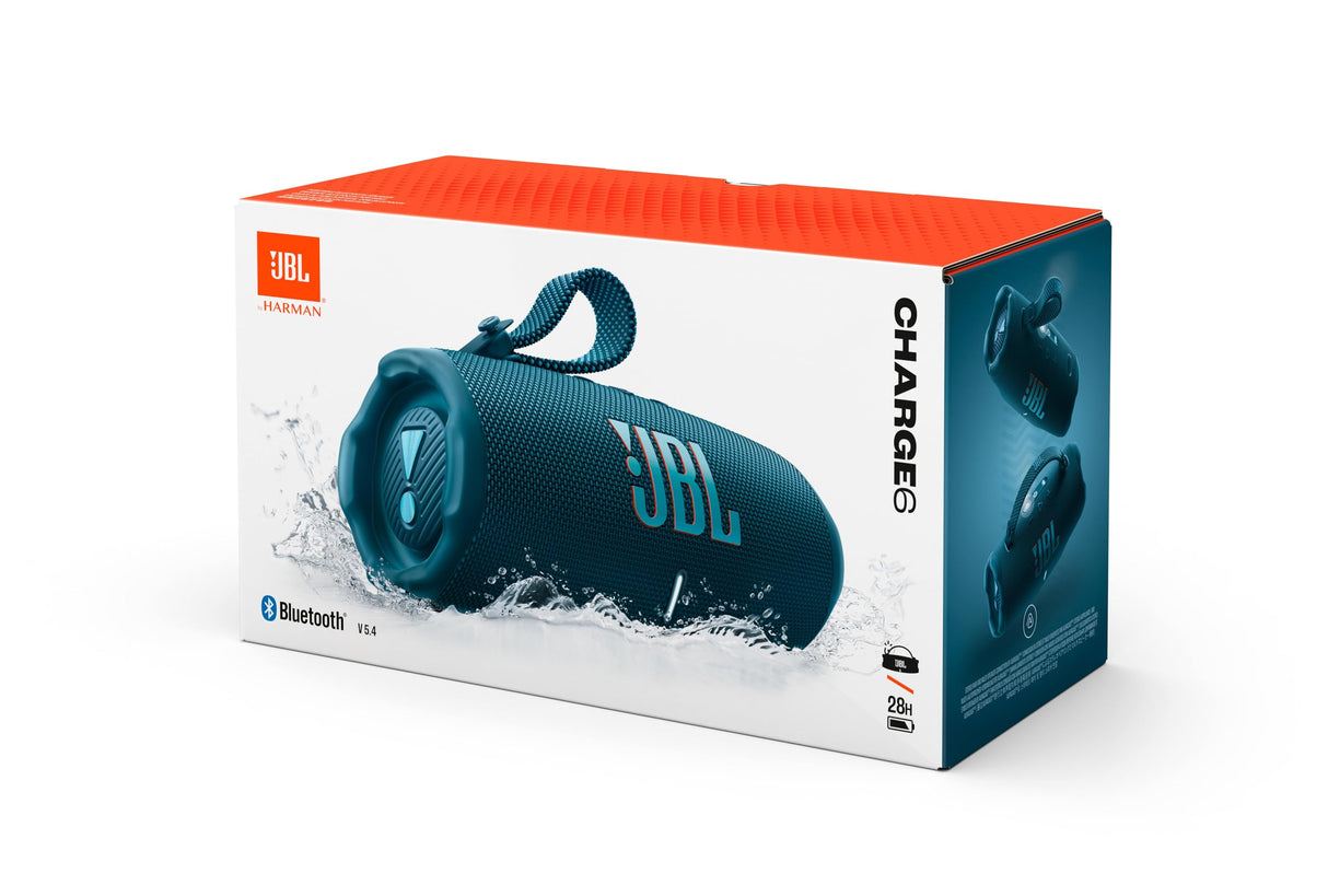 JBL Charge 6, Altavoz Bluetooth portátil inalámbrico, 28h de batería, Resistencia al Agua IP68, a Prueba de Polvo y caídas, Sonido Pro con AI Sound Boost, Compatible con Auracast, Azul