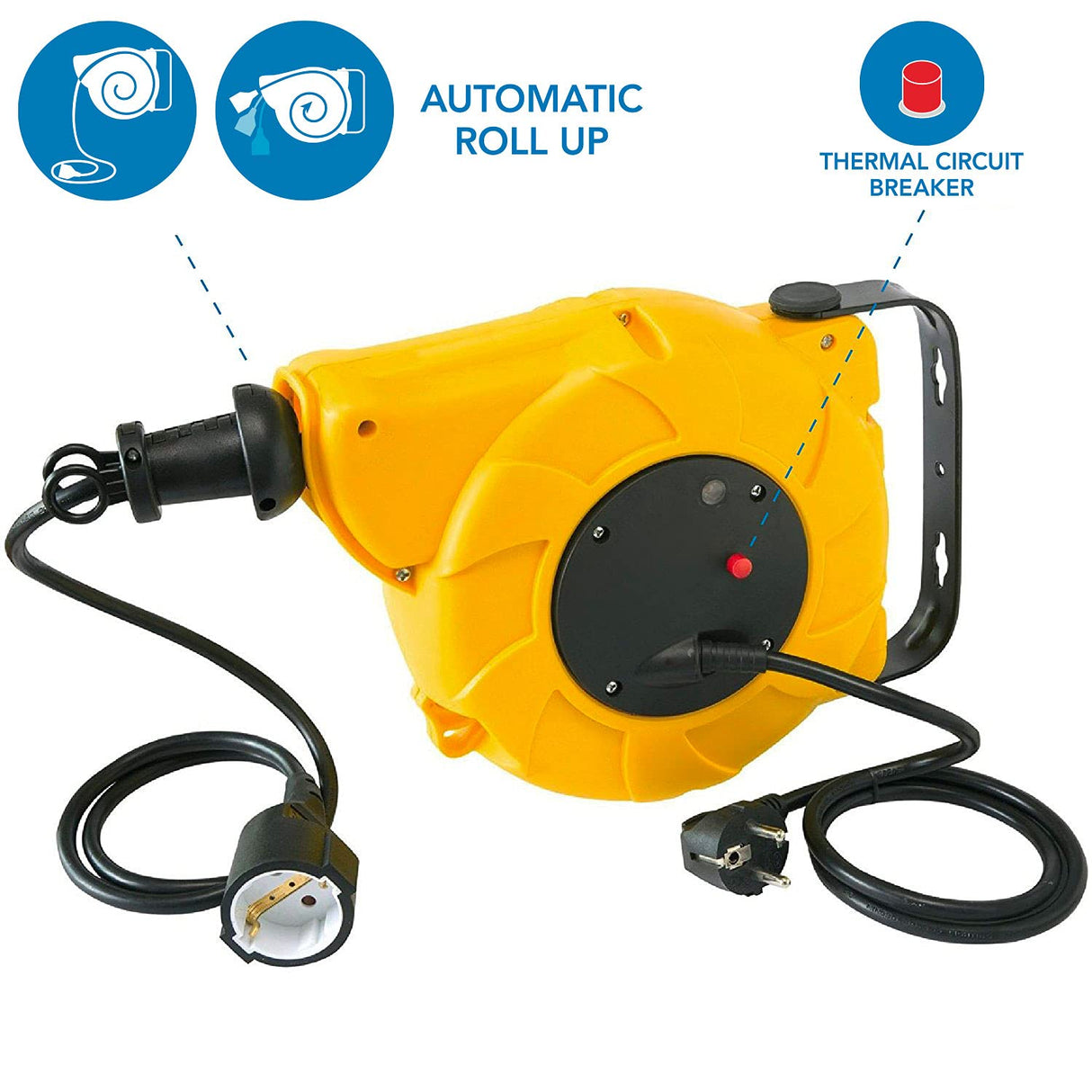 Electraline 100236 Enrollacables eléctrico automático a Resorte con alargador (10 m, 250 V), Amarillo, 8 M