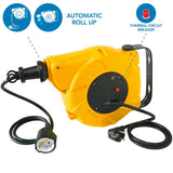 Electraline 100236 Enrollacables eléctrico automático a Resorte con alargador (10 m, 250 V), Amarillo, 8 M