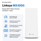 Linksys Velop MX4200 sistema WiFi 6 mesh tribanda (AX4200), router WLAN, repetidor, extensor con hasta 260 m² de cobertura, 3,5 veces más veloz, más de 40 dispositivos, paquete de 1, blanco