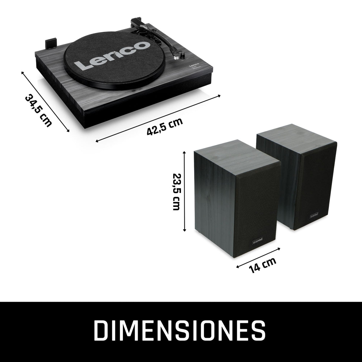 Lenco LS-300 - Giradiscos Hi-Fi con Bluetooth - Con altavoces externos 2 x 10 W RMS - Transmisión por correa - Apagado automático - Carcasa MDF - Negro