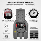 VEVOR Tanque de Diésel Portátil de Polietileno Tanque de Combustible Diésel de 116 Galones con Bomba de Transferencia de 12 V Almacenamiento de Diesel Gris Flujo Máximo de 10,6 GPM para Camión Tractor