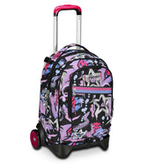 Seven - Mochila escolar Jack de 2 ruedas, color negro fucsia, Mark On Girl, 3 en 1, triple uso, mochila con carro desenganchable, bolsillo para botella y sistema cruzado, mochila escolar de viaje,