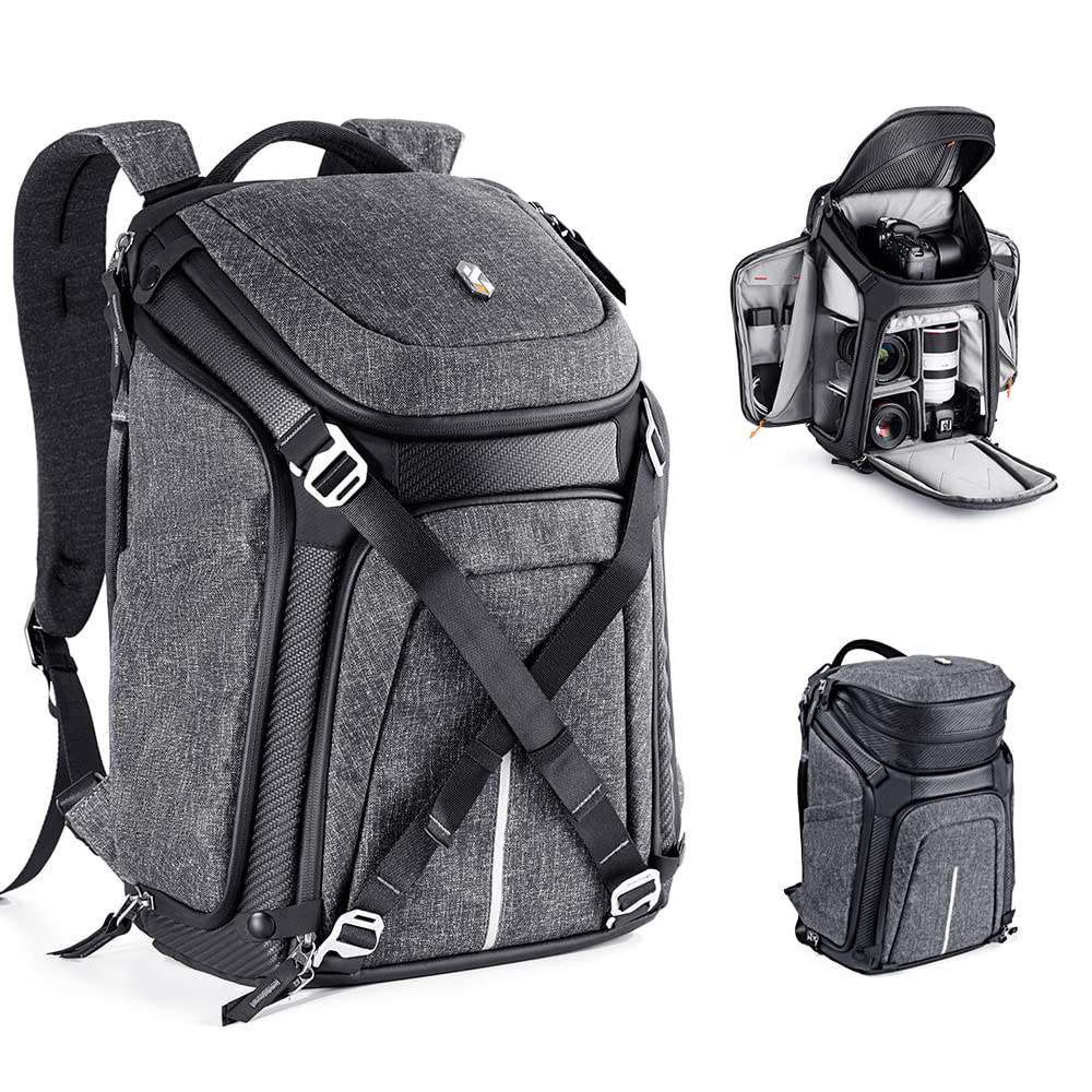 K&F Concept Mochila Alpha de 25 L + extensión Superior de 1,5 L, 3 Lados Abiertos, Hebilla Desmontable para Cambio de Bolsa de Hombro/Mochila, Capacidad para 2 cámaras, 4 Lentes, Laptop de 15.6