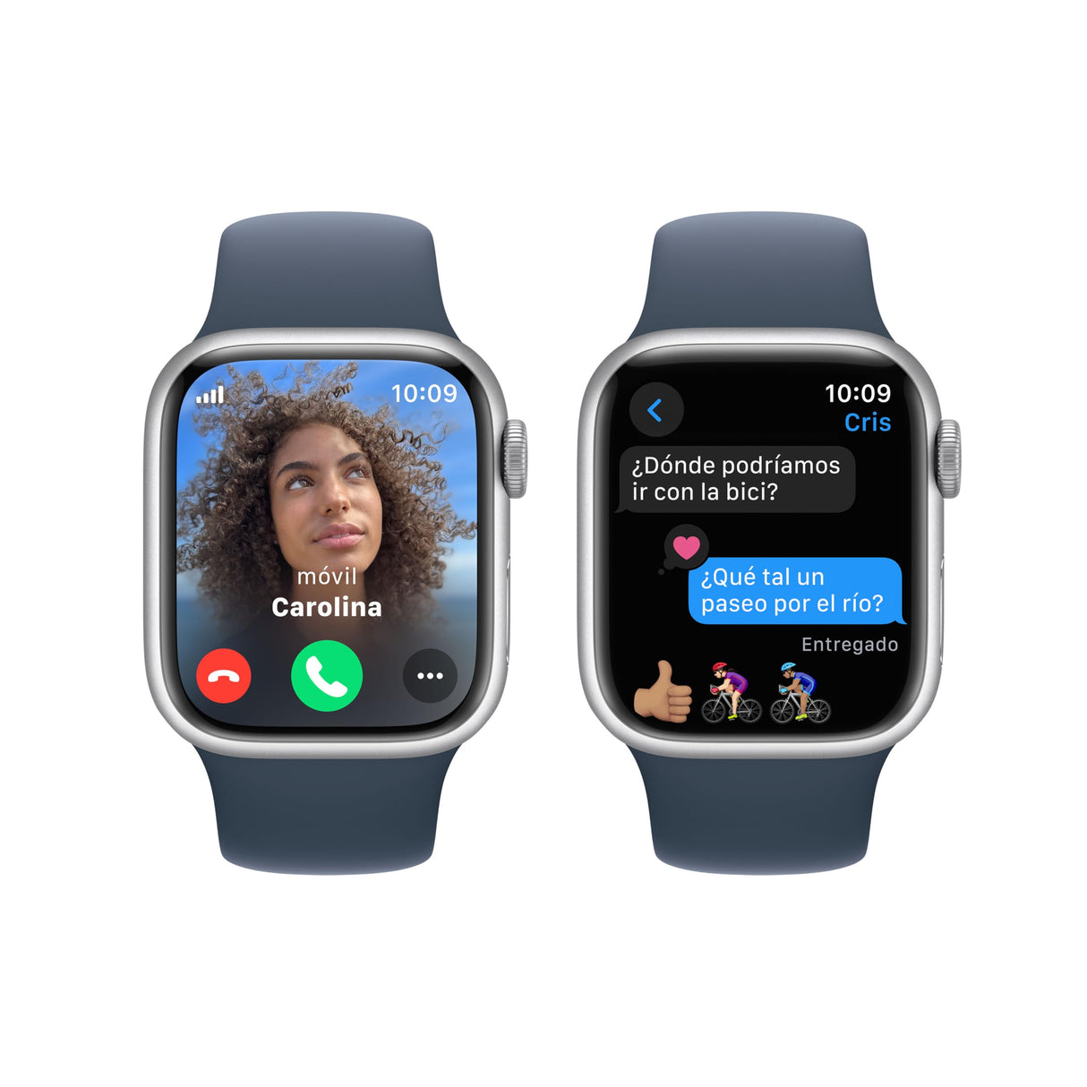 Apple Watch Series 9 [GPS + Cellular] Smartwatch con Caja de Aluminio en Plata de 41 mm y Correa Deportiva Azul tempestad - Talla M/L. Monitor de entreno, App Oxígeno en Sangre, Resistencia al Agua