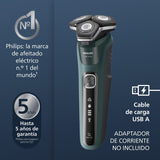 Philips Serie 5000 Afeitadora Eléctrica Hombre, Máquina de Afeitar Barba con Recortadora, 45 cuchillas, Cuida la piel, 60min de uso, En Seco y Húmedo, Recargable, Funda, Base Carga, S5884/35, Verde