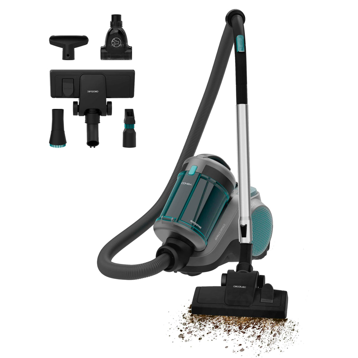 Cecotec Aspiradora de Trineo con o sin Bolsa Conga Rockstar Cyclonic Powerbag. 900W, Succión Potente de 175AW y 20Kpa, Depósito 2L, Fácil de Vaciar e Higiénico, Radio de Acción 10m, 4 Accesorios
