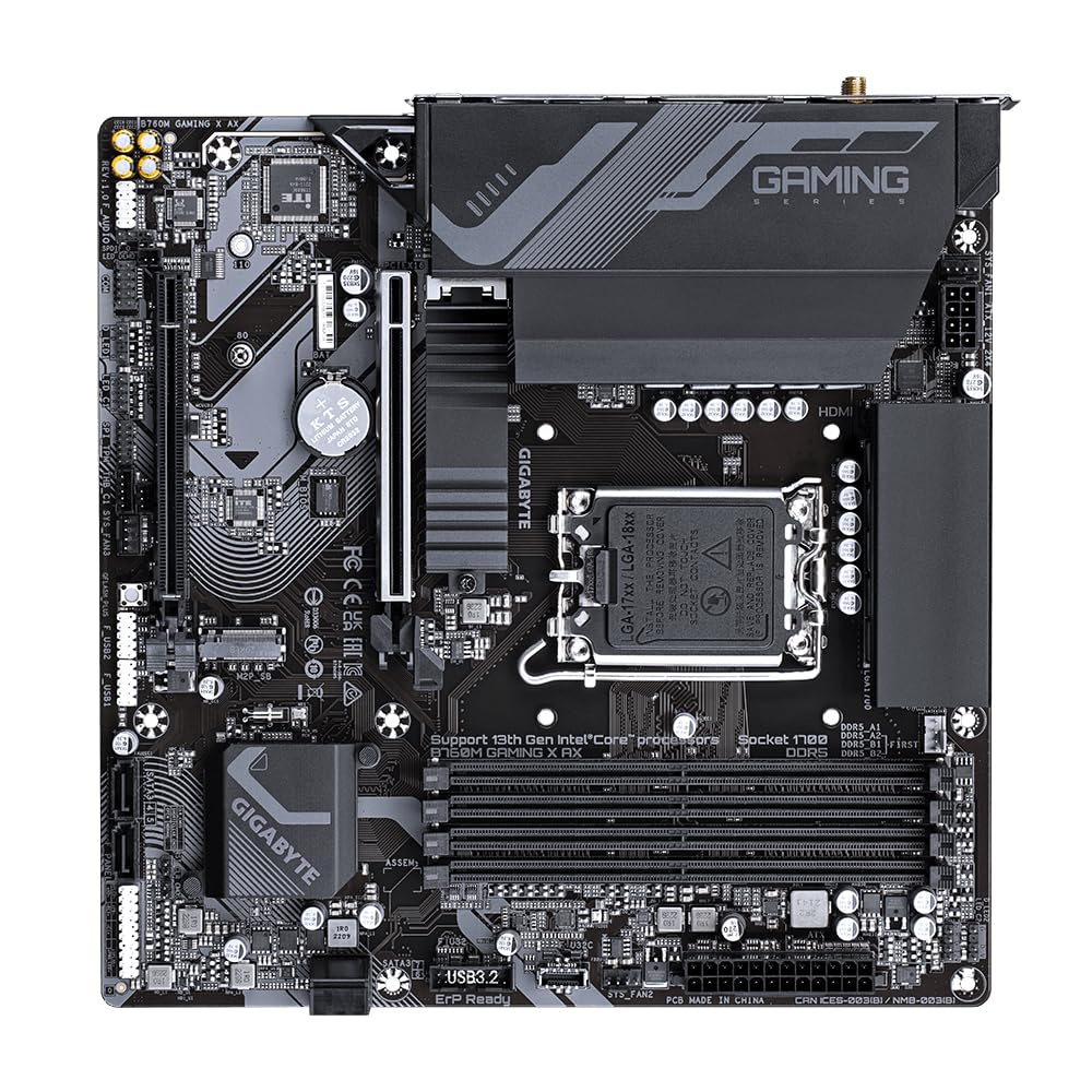 GIGABYTE B760M Gaming X AX Placa Base - Compatible con procesadores Intel Core 14ª generación, VRM de 8+1+1 Fases, hasta 7600 MHz DDR5, 2xPCIe 4.0 M.2, Wi-Fi 6E, LAN 2.5GbE, USB 3.2 Gen 2