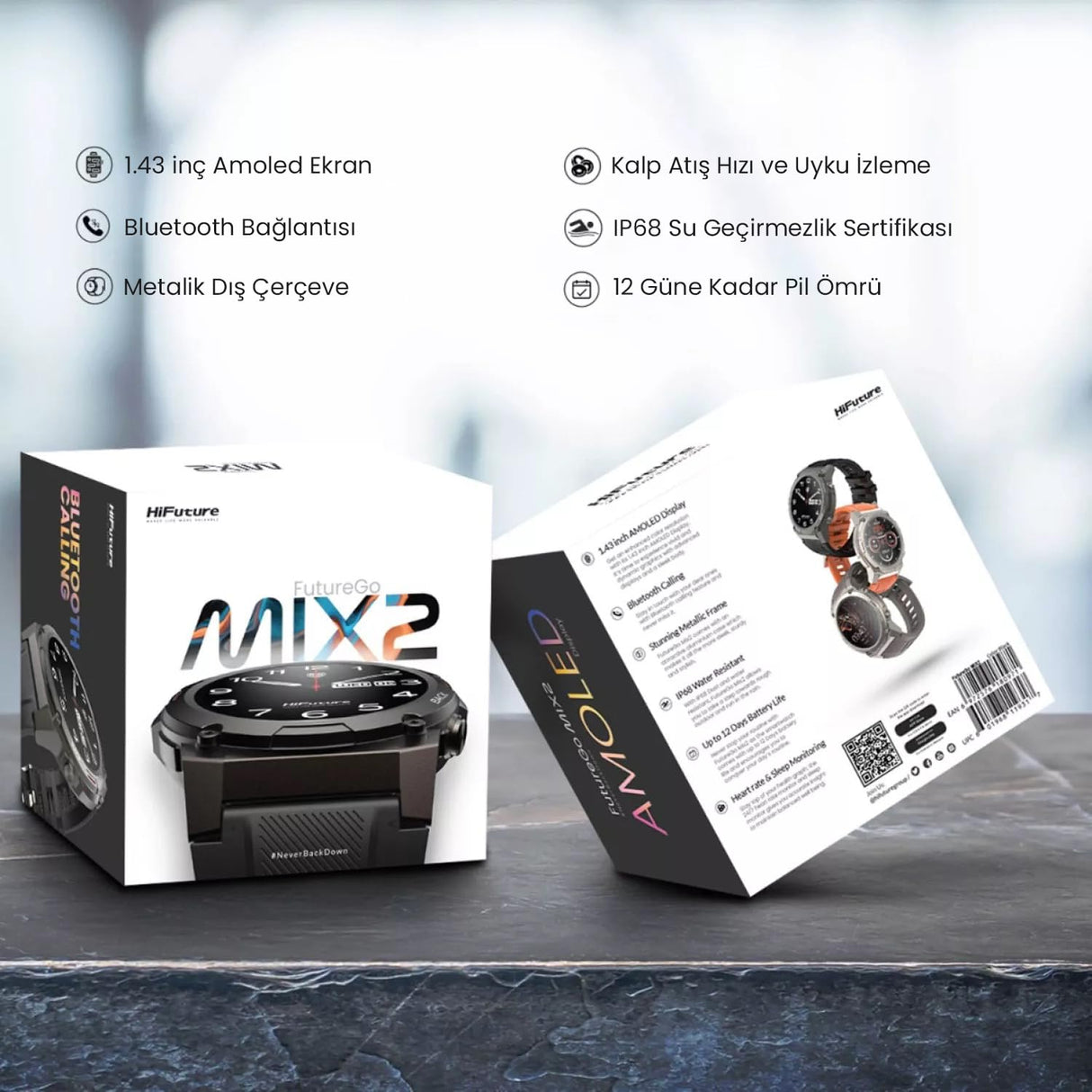 HiFuture GoMix2 Reloj Inteligente Hombre Mujer, Pantalla AMOLED, Resistente al Agua IP68, Monitor de frecuencia cardíaca en la, podómetro smartwatch para Android e iOS (Naranja)