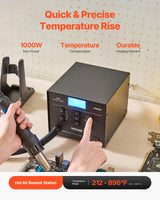 VEVOR Estación de Retrabajo de Aire Caliente SMD Digital 1000 W, 99 Niveles, 3 Canales Preestablecidos y 3 Boquillas de Aire Caliente para Reparar Dispositivos Electrónicos, 187 x 171 x 149 mm