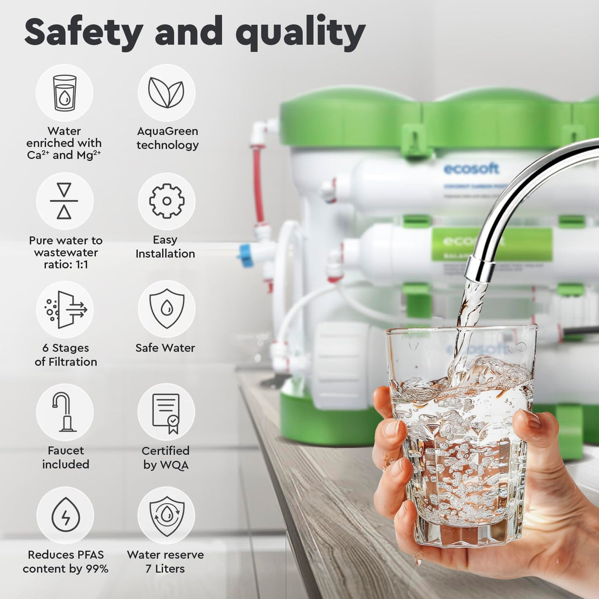 Ecosoft PURE Balance Filtro de Ósmosis Inversa Compacto | Sin Bomba | Mejora el Sabor del Agua Potable Doméstica