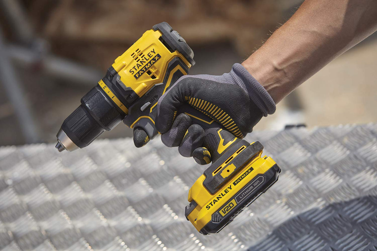 STANLEY FATMAX SFMCD710D2K-QW - TALADRO ATORNILLADOR V20 LI-ION 18V BRUSHLESS CON 2 BATERÍAS 2Ah, CARGADOR Y MALETÍN