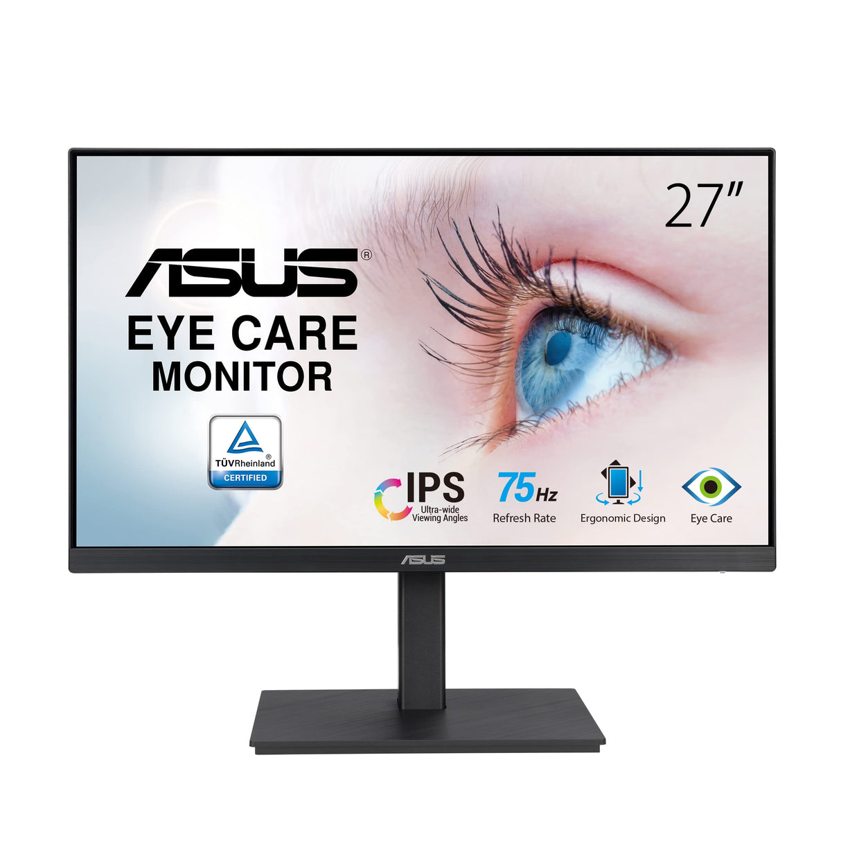 ASUS VA27EQSB - Monitor Eye Care (27 Pulgadas, Full HD, IPS, sin Marco, 75 Hz, Adaptive-Sync, luz Azul de Baja Intensidad, antiparpadeo, diseño ergonómico, Puede montarse en la Pared)