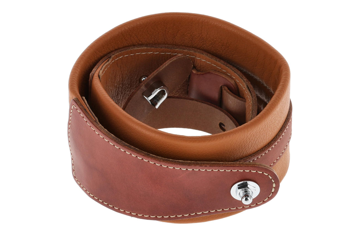 GEWA Correa para guitarra serie Prestige, cuero auténtico, ancho 65 mm, largo 103-139 cm, Cierre de seguridad: cromado, arena seca/marrón, marrón medio/marrón, hecho a mano en Europa
