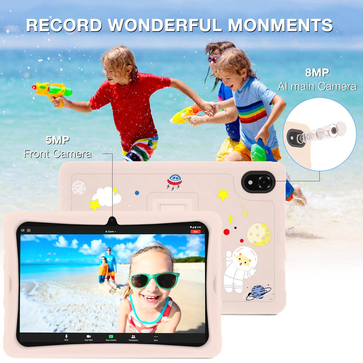 DOOGEE U10 Kid Tablet Infantil 10,1" Android 13,Tablet para niños Quad Core 9GB +128GB/TF 1To,Kids Space,Widevine L1, WiFi 6, BT 5.0, GPS,8MP+5MP,Material de Silicona alimentaria-Rosa