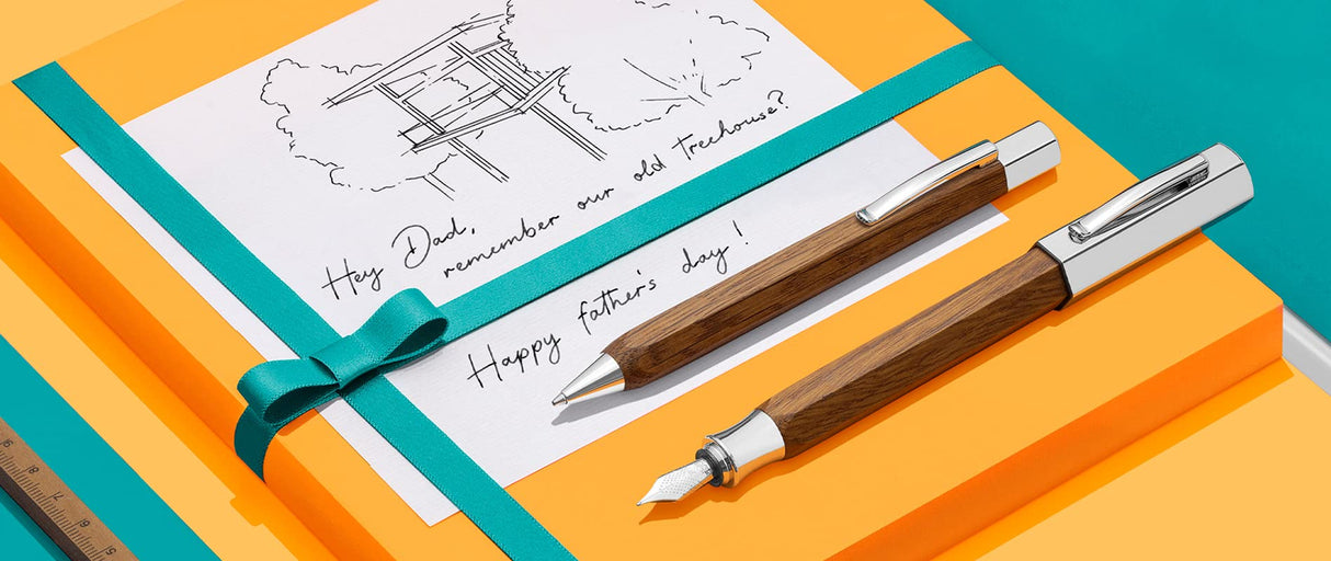 Faber-Castell Ondoro 147580 - Pluma Estilográfica con Cuerpo en Madera de Roble Ahumado - Forma Hexagonal - Plumín de Acero Inoxidable - Trazo M