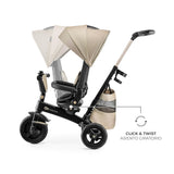 Kinderkraft EASYTWIST Triciclo Infantil, con Accesorios, Ventana de Techo, Cinturones de Seguridad, rotación de 360 Grados, Rueda Libre, Barra de Empuje, a Partir de 9 Meses hasta 5 años, Beige