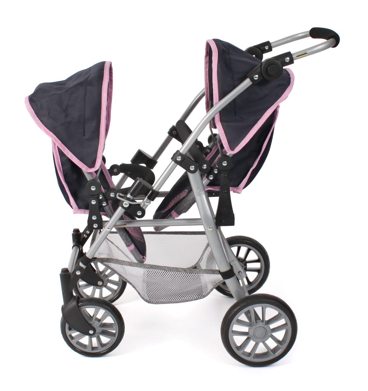 Bayer Chic 2000 - Cochecito para muñecas Twinny, Cochecito Doble para Dos muñecas, Cochecito Gemelo para niños de 4 a 8 años, Melange Gris-Azul Marino