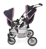 Bayer Chic 2000 - Cochecito para muñecas Twinny, Cochecito Doble para Dos muñecas, Cochecito Gemelo para niños de 4 a 8 años, Melange Gris-Azul Marino