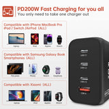 Rosaking Cargador USB C 200W,Cargador Rápido GAN III Tech,4 Puertos Cargador Rapido USB C para MacBook Air,Cargador Compatible con Samsung Galaxy Book
