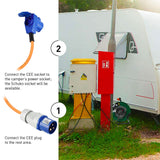 Electraline 49208 Cable Alargador con Enrollacables Industrial de 25M para Campistas, Camping, Caravana,con Doble Toma (1 CEE Industrial+1 Schuko), Enchufe CEE IEC, Cable H07RN-F 3G2.5mm IP44, Verde