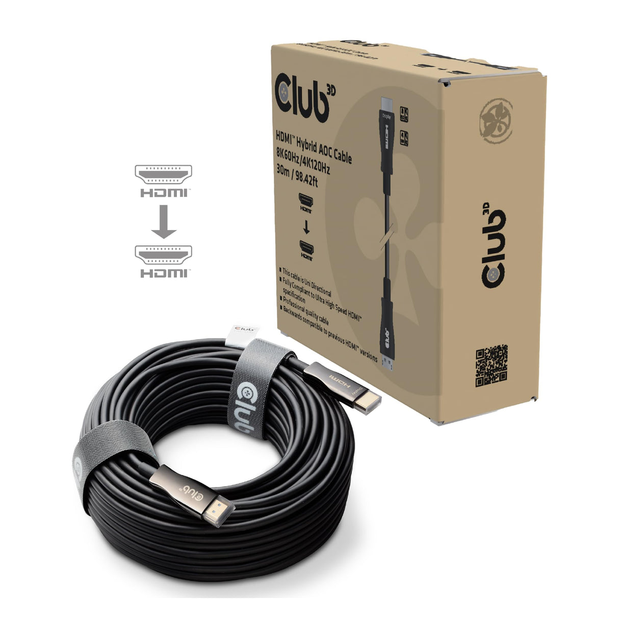 Club 3D CAC-1392 HDMI™ Hybrid AOC Cable 8K60Hz/4K120Hz 30m