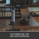 Blue Ember XLR Micrófono condensador para grabación, Podcasting y transmisión, Cápsula cardioide personalizada y Soporte de micrófono - Gris