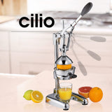 Cilio Exprimidor manual AMALFI | acero inoxidable | exprimidor manual para un 25% más de zumo | bajo esfuerzo | exprimidor profesional | 22,5 x 19,5 x 43,5 cm, cromado