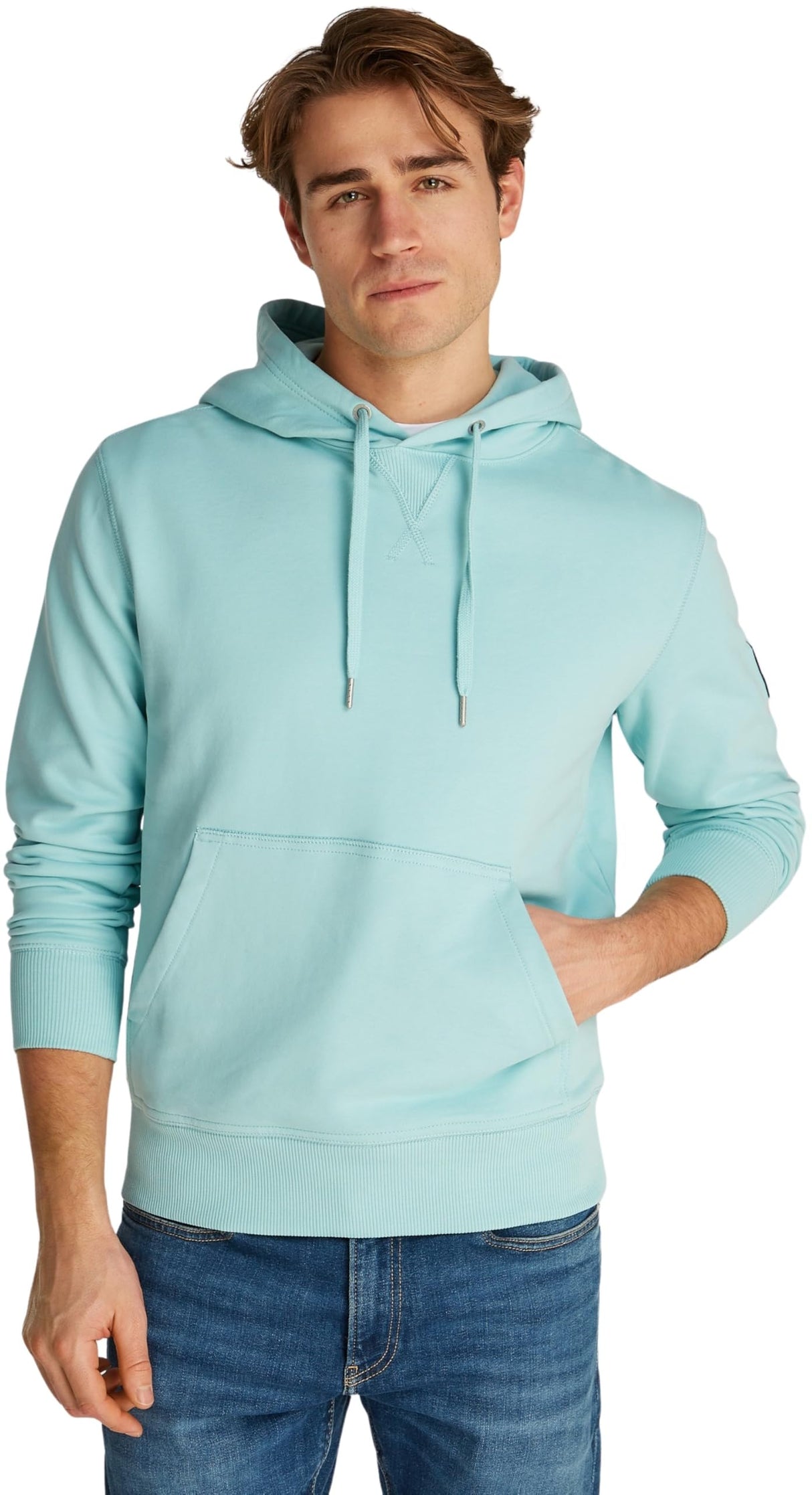 Calvin Klein Hoodie Hombre Badge con Capucha, Azul (Fresh Mint), S