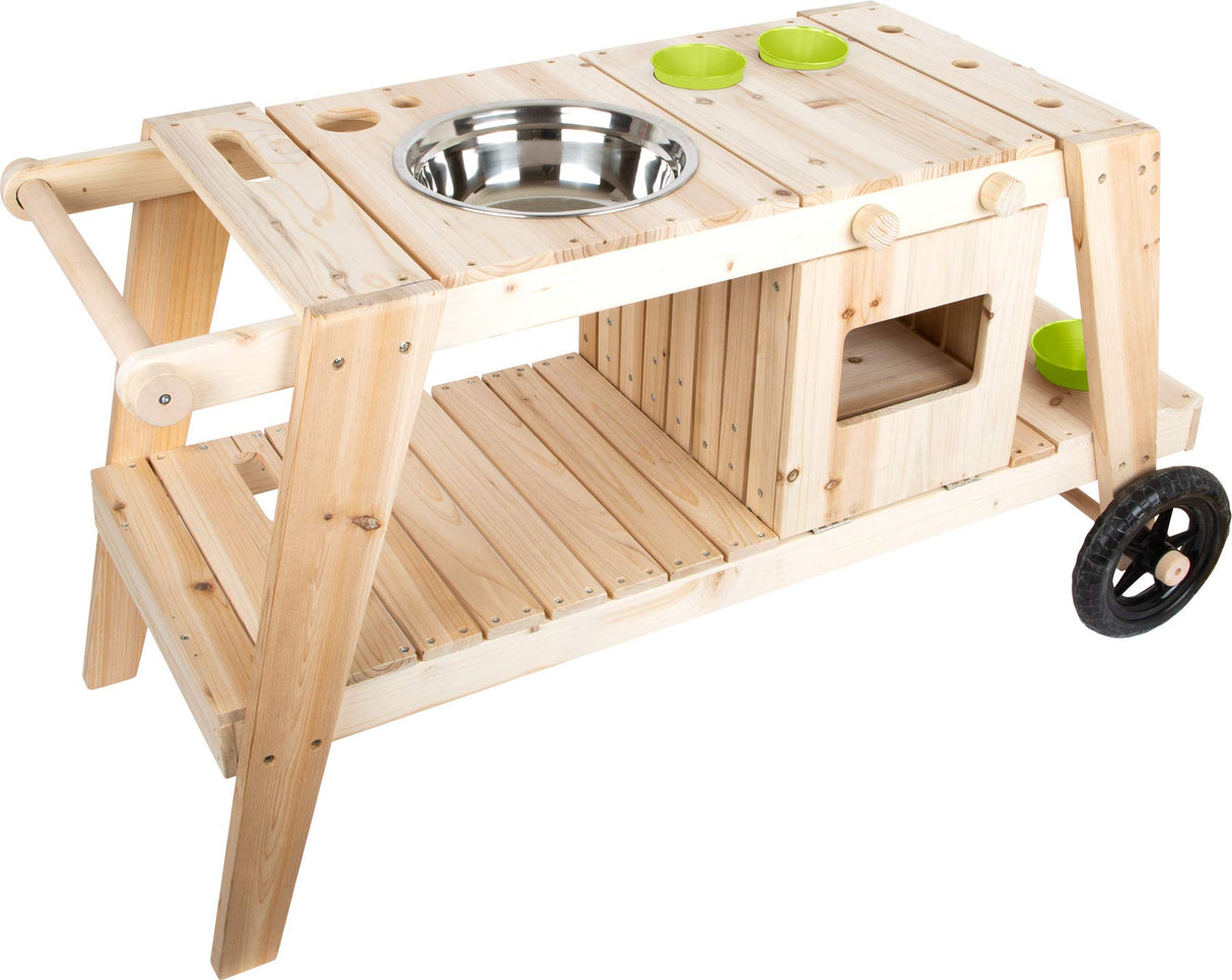 Cocina para Barro, en Madera Maciza e Impermeable para niños a Partir de 3, Cocina para Exterior con Accesorios y Ruedas
