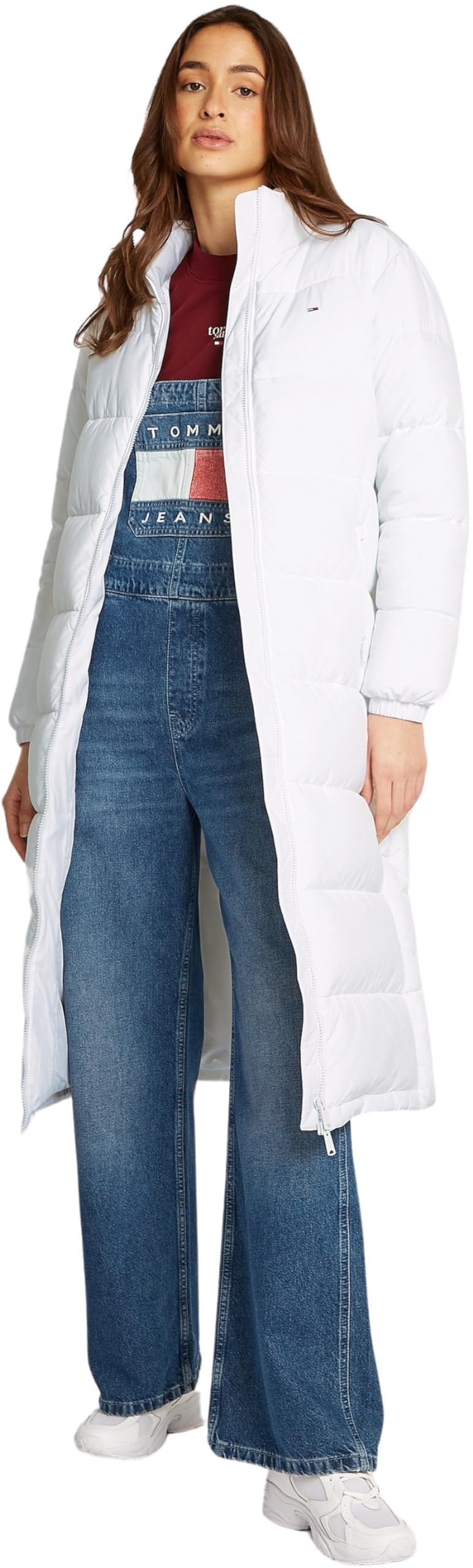 Tommy Jeans Abrigo de Plumas Mujer Maxi Essential Puffer Hasta Las Rodillas, Blanco (White), XS